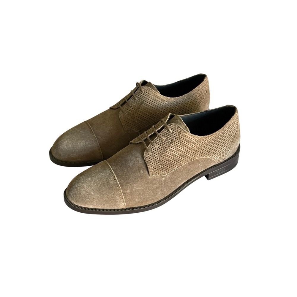 Hugo Boss Men's Tayil Derby Size 7 UK Taupe Leather Suede Cap Toe Dress Shoes
